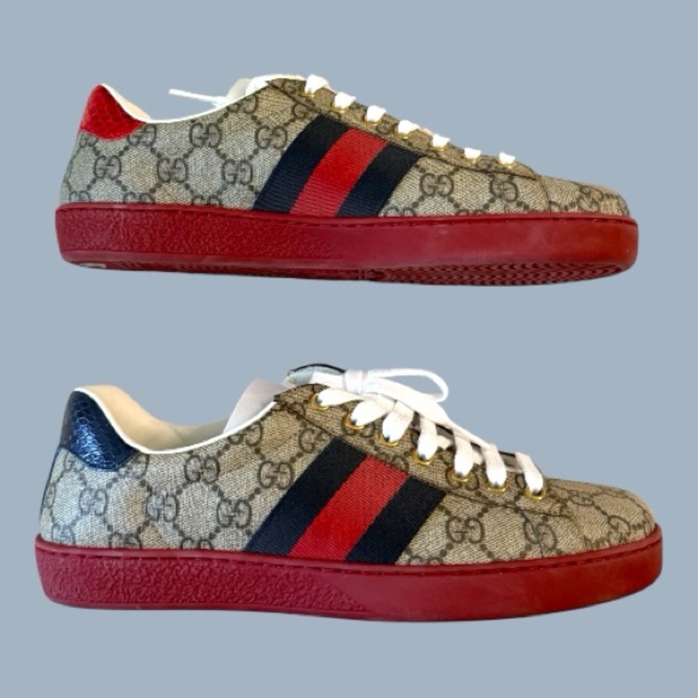 Gucci Beige and Red Patterned Sneakers - Picture 2 of 6